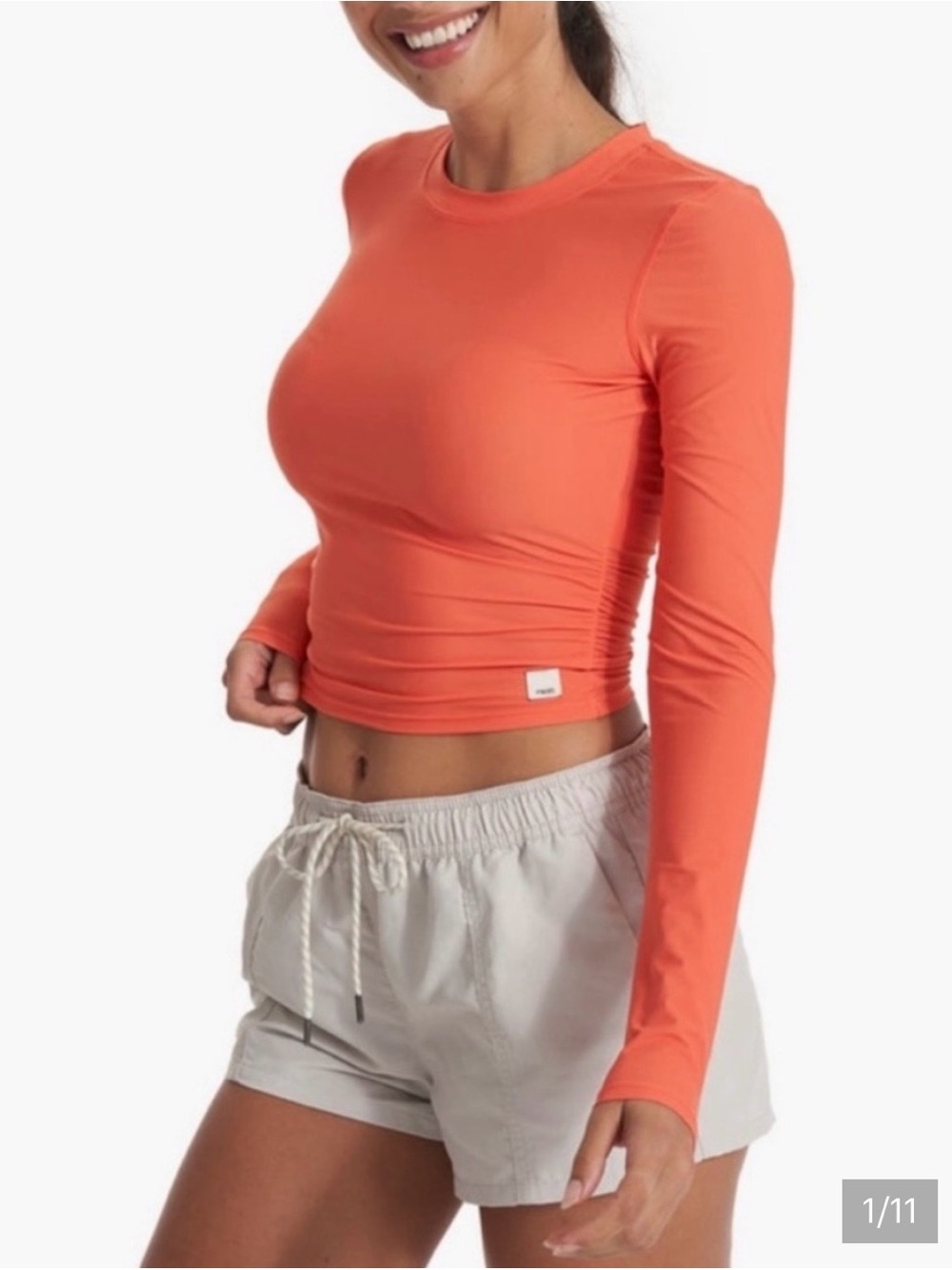 Vuori Dune Crew UPF 30+ Coral Long-Sleeve Crop Top Size Small